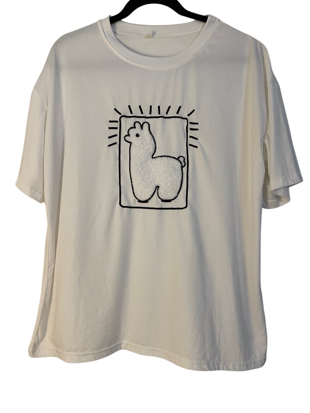 Keith Haring Style Oversized Alpaca Graphic Tee White